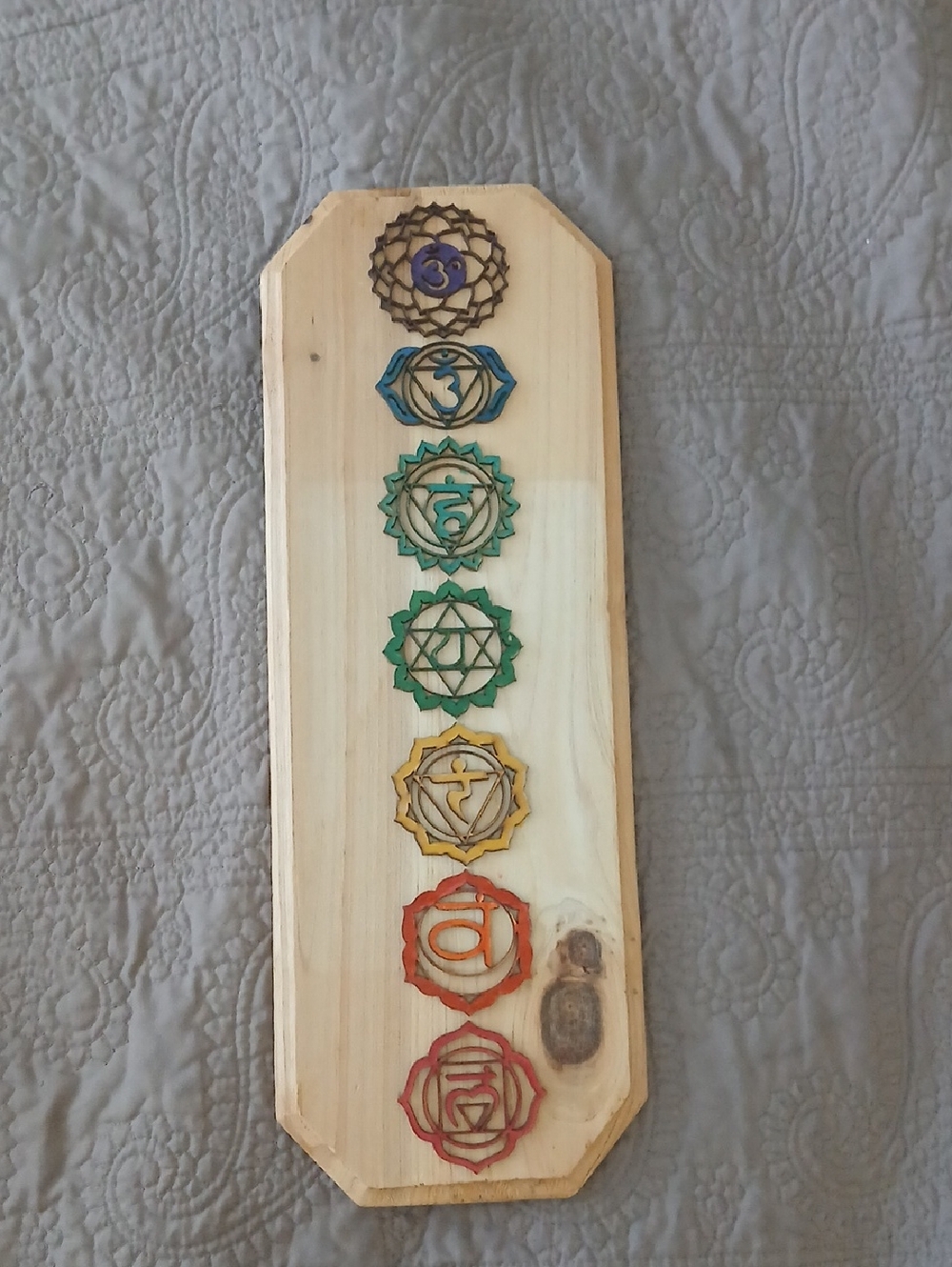 Seven Chakra Wooden Wall Plaque — Multicolor Natural Finish